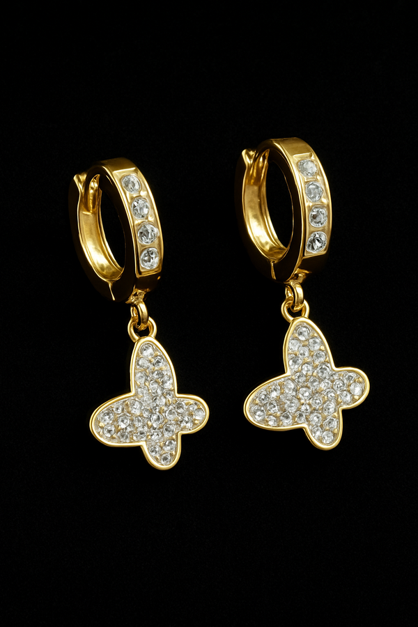 Golden Butterfly Crystal Drop Earrings