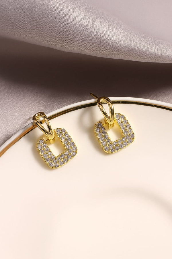 Golden Radiance Square Drop Earrings