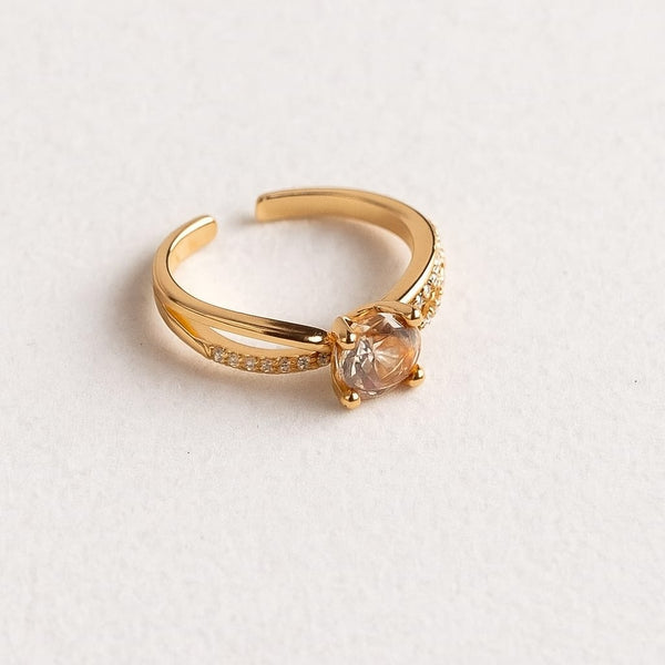 Radiant Golden Solitaire Ring( Adjustable)