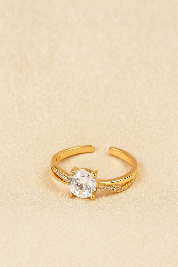 Gold Textured Band Solitaire Ring – Adjustable with Round Center Stone