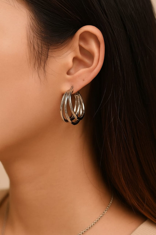 Triple Layered Silver Hoop Earrings