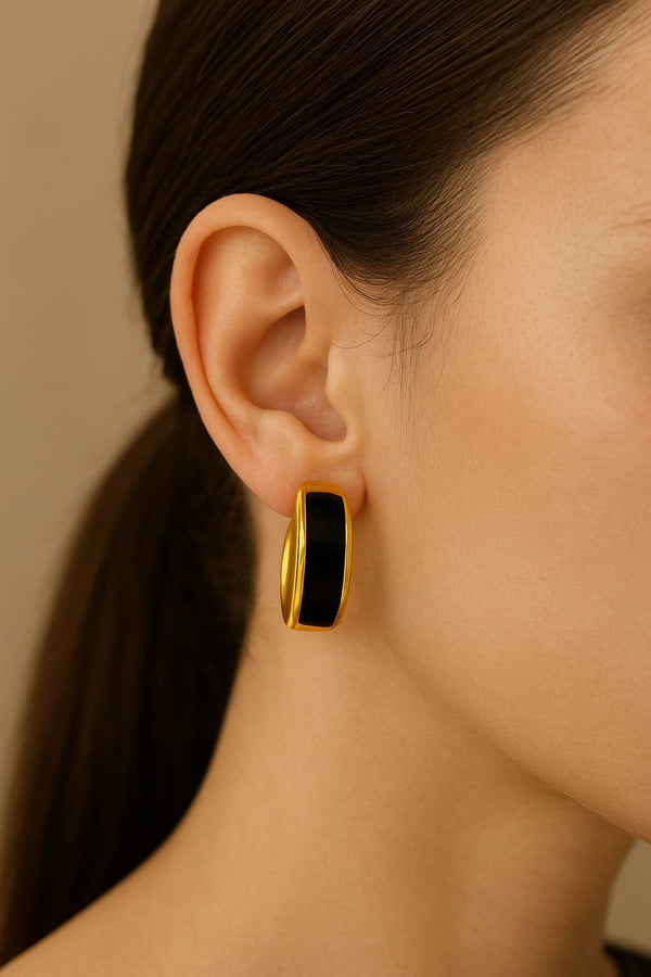 Bold Gold & Black Enamel Huggie Hoop Earrings