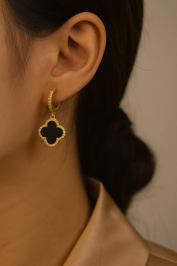 Elegant Black Clover Drop Earrings