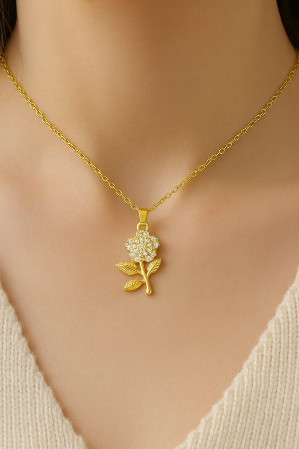 Blossom Crystal Flower Pendant Necklace – 18K Gold Plated