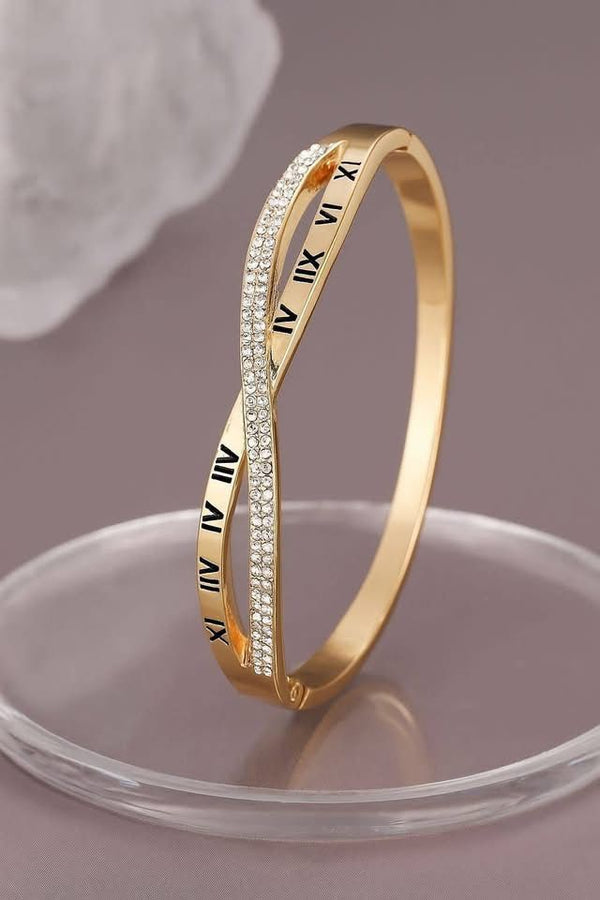 Roman Numeral Infinity Bangle Bracelet – 18K Gold Plated with Crystals