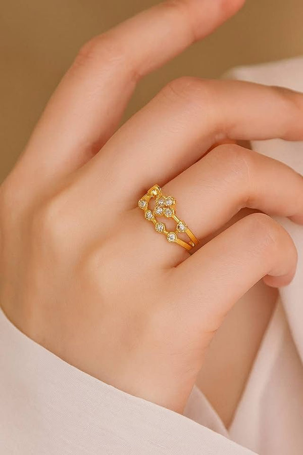 Royal Crown-Inspired Adjustable Gold Ring with Cubic Zirconia
