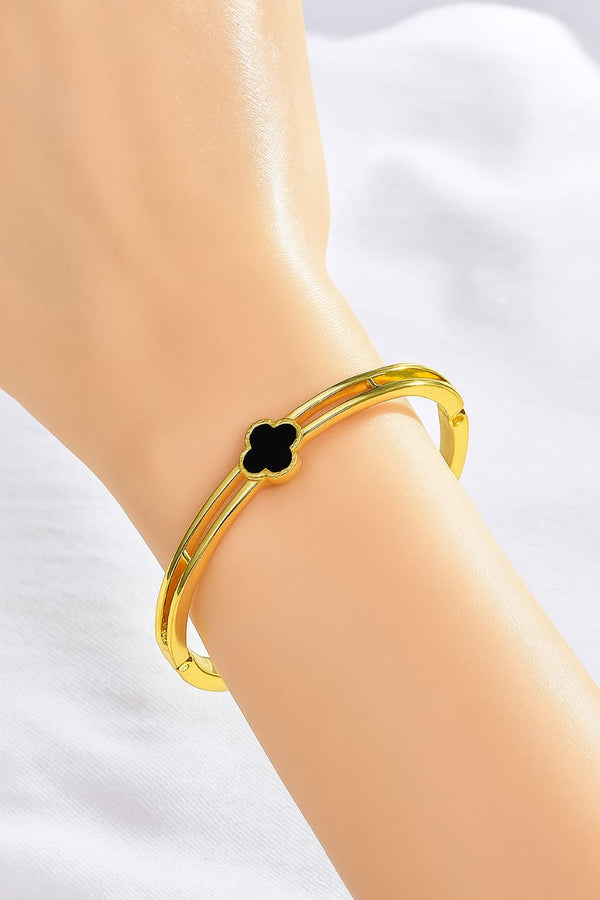 Black Clover Charm Bangle – 18K Gold Plated