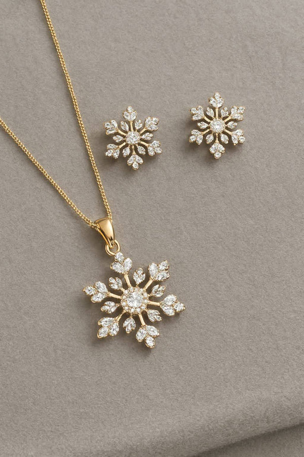 Snowflake Crystal Jewelry Set – Gold Plated Necklace & Earrings
