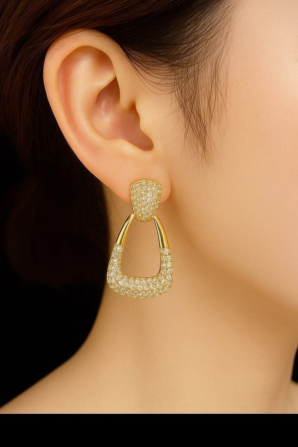 Statement Gold Geometric Drop Earrings – Crystal Embellished Elegance