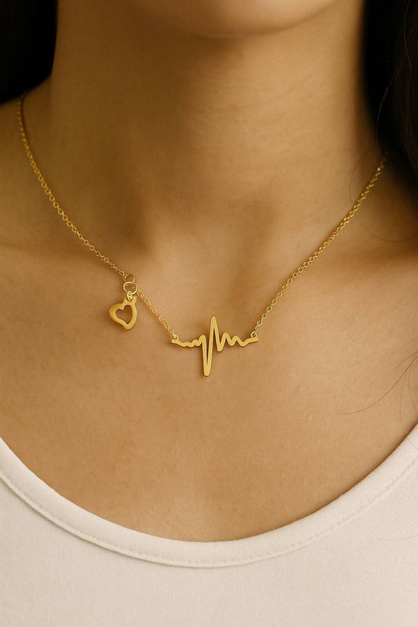 Heartbeat & Heart Pendant Necklace – Gold Plated Symbol of Love